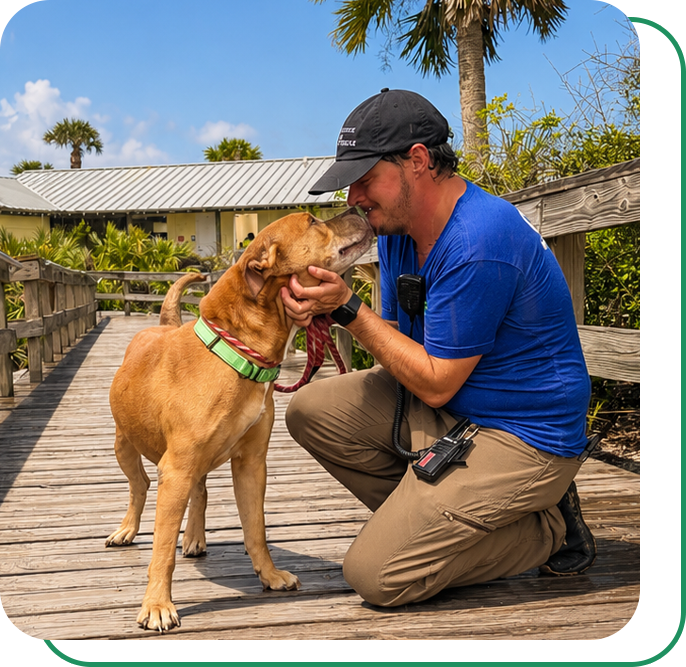 An owner and his dog sharing a moment together